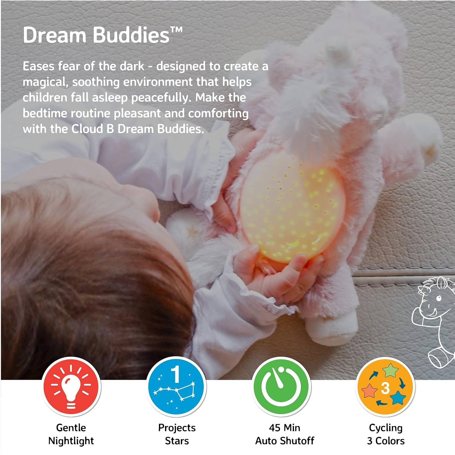 image:imageCloud b Calming Mini Nightlight Star Projector  Gentle Brightness  3 Colors  1 Constellation  AutoShutoff  Dream Buddies Ella The UnicornElla the Unicorn