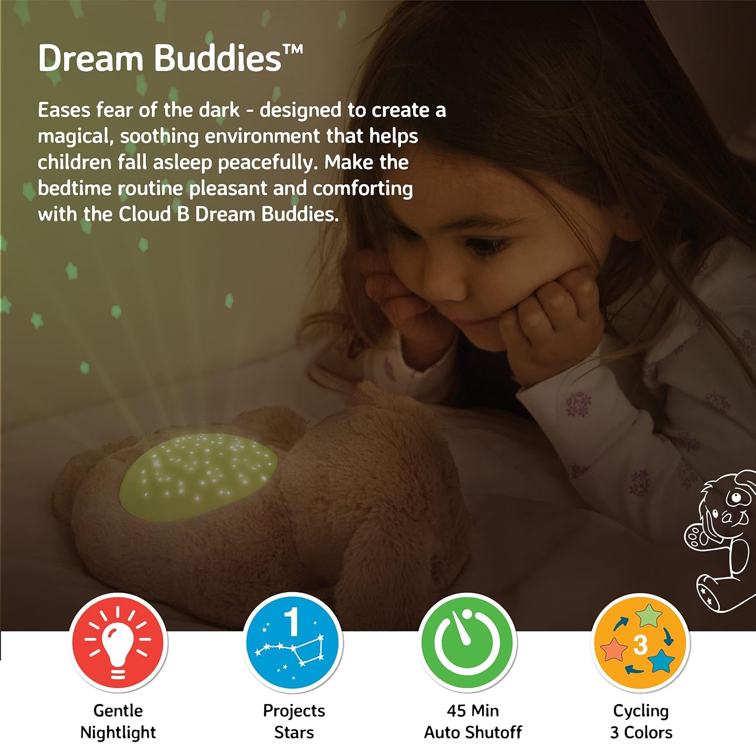 image:imageCloud b Calming Mini Nightlight Star Projector  Gentle Brightness  3 Colors  1 Constellation  AutoShutoff  Dream Buddies Ella The UnicornPatch the Puppy