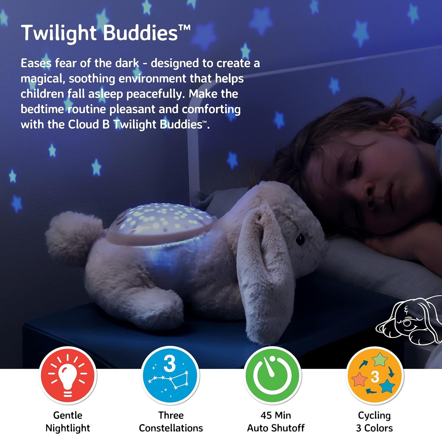 image:imageCloud b Calming Mini Nightlight Star Projector  Gentle Brightness  3 Colors  1 Constellation  AutoShutoff  Dream Buddies Ella The UnicornTwilight Buddies  Bunny