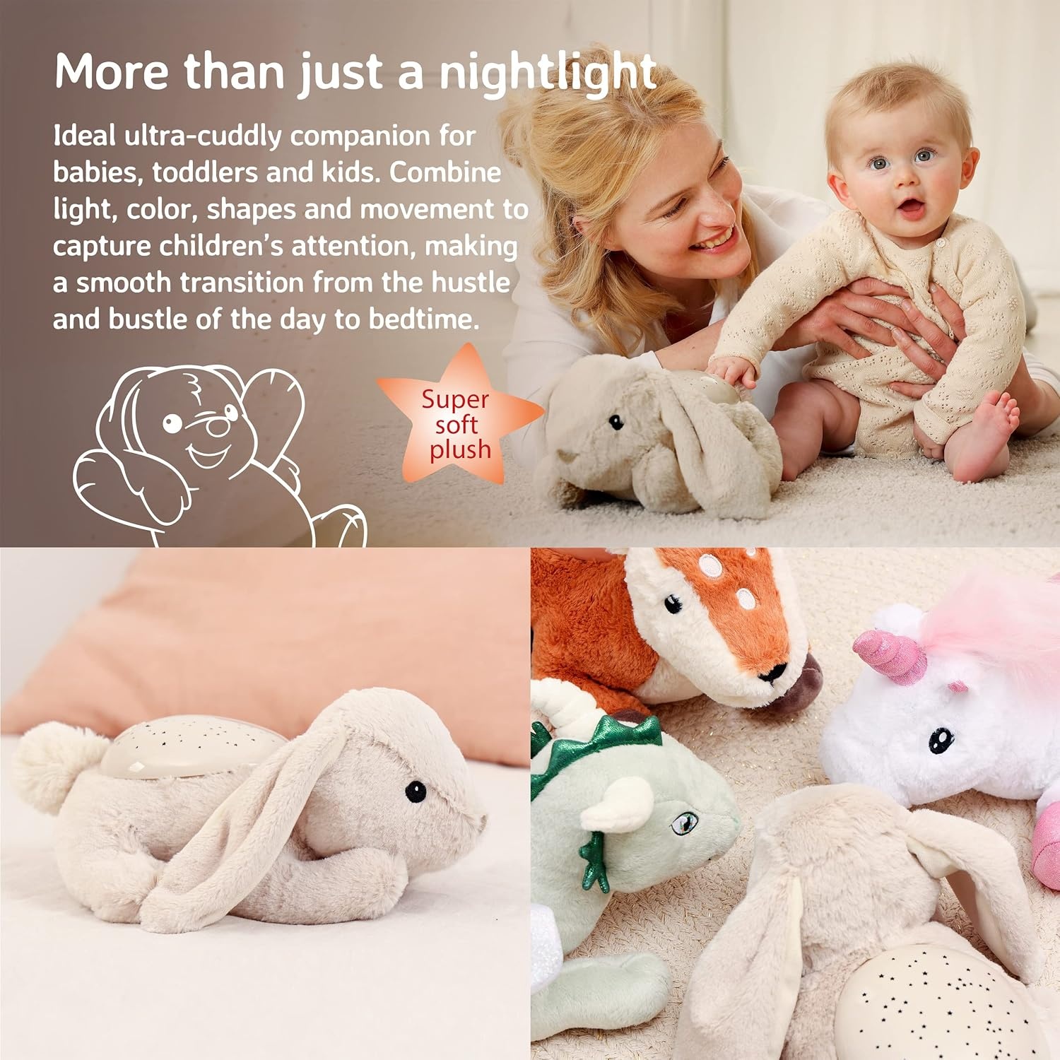 image:imageCloud b Calming Mini Nightlight Star Projector  Gentle Brightness  3 Colors  1 Constellation  AutoShutoff  Dream Buddies Ella The UnicornTwilight Buddies  Bunny